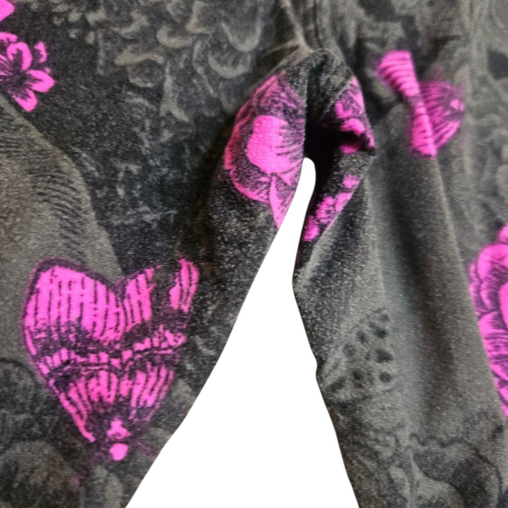 LuLaRoe One Size Black Pink Floral Skull Butterfly Leggings - Picture 5 of 5